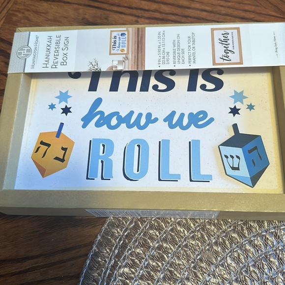 Hanukkah Reversible Box Sign “This is how we roll” “together “ NWT - Picture 7 of 9